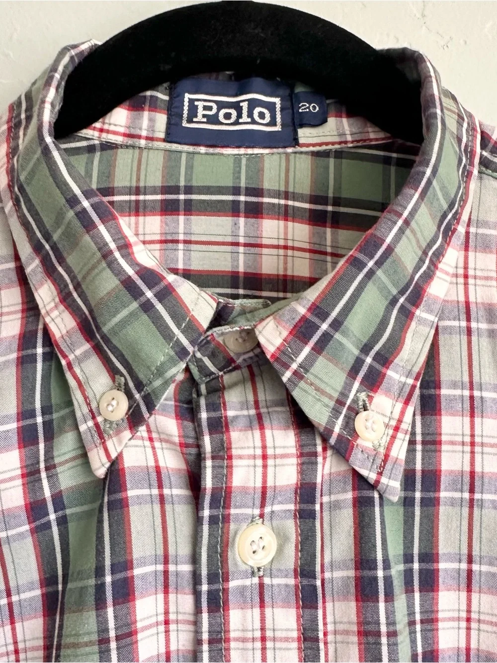 Vintage Polo Ralph‎ Lauren Men Preppy Green Plaid Short-Sleeve Button-Down Shirt
